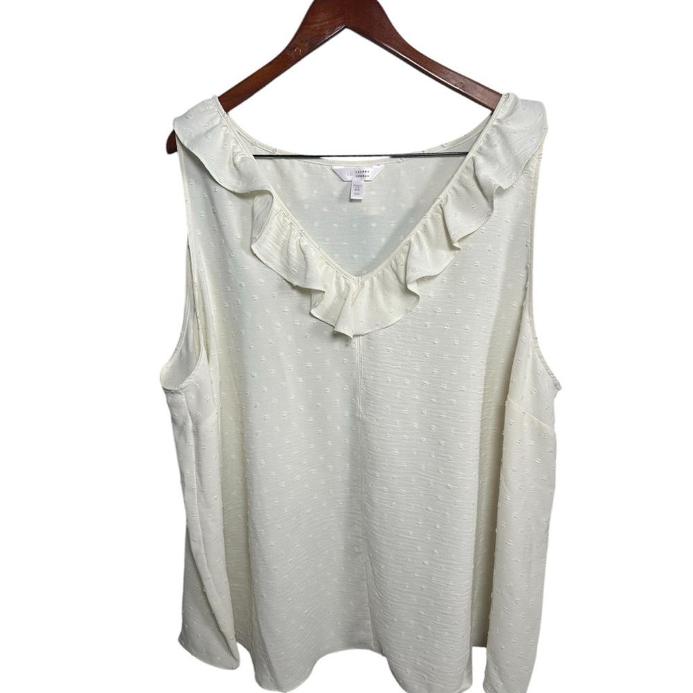 LC Women's Cream Ruffle Top Blouse sleeveless Clip Dot Plus 4X
